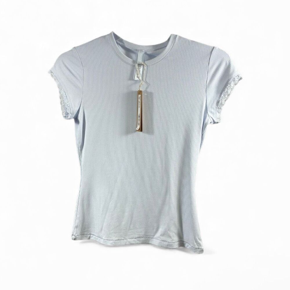 SKIMS NWT Soft Lounge Lace T Shirt in Blue Quartz Size S